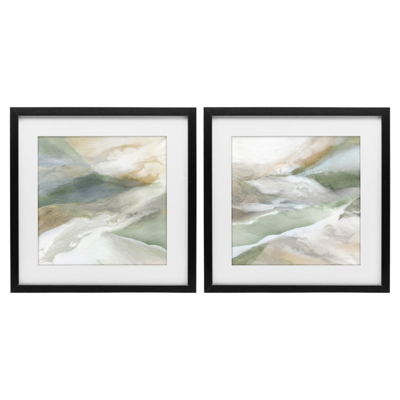 Serene Misty Valley Abstraction, ensemble de 2 reproductions encadrées sous verre, design par Carol Robinson