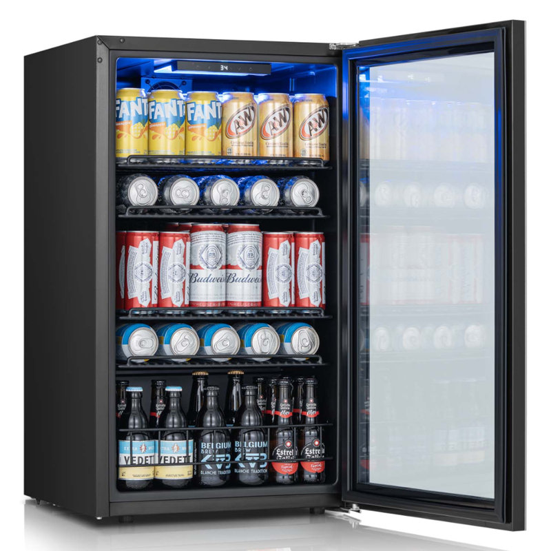 Cave à vin et réfrigérateur à boissons combinés, 34 bouteilles, 130 canettes, pose libre, double zone, porte réversible, éclairage DEL 3 couleurs, étagères réglables (2 unités)