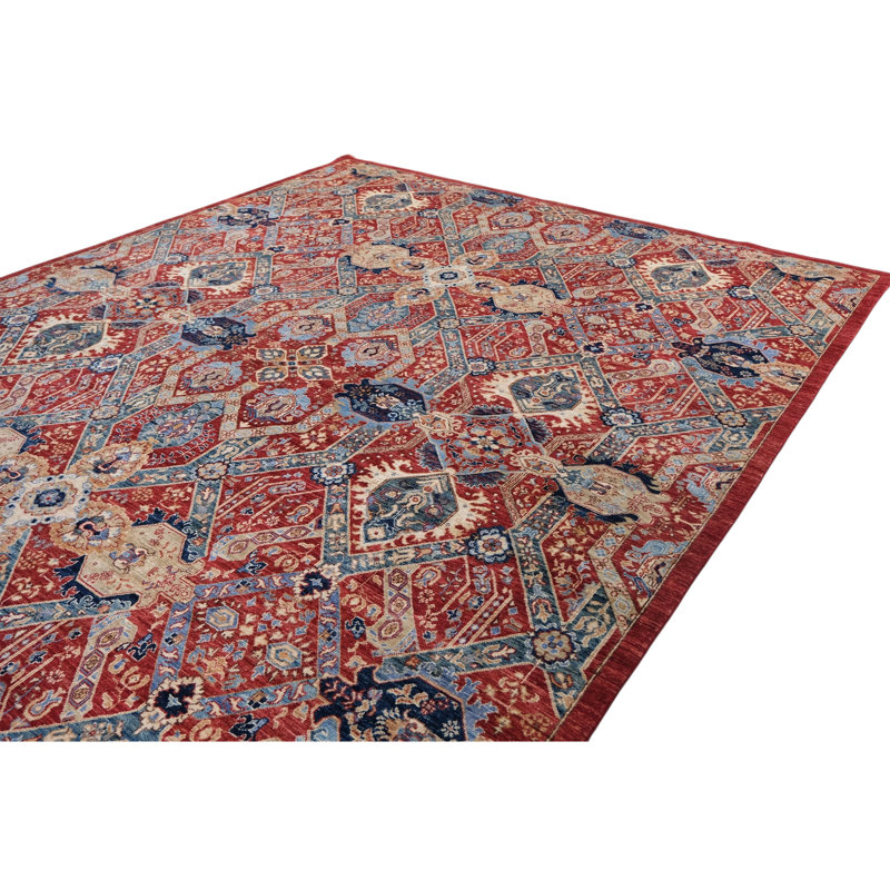 Hand Knotted Wool Area Rug in Red