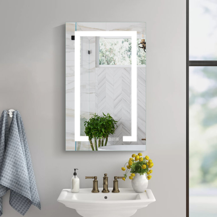 32"H Recessed or Surface Mount LED Medicine Cabinet with Clock, Temperature, Anti Fog Function