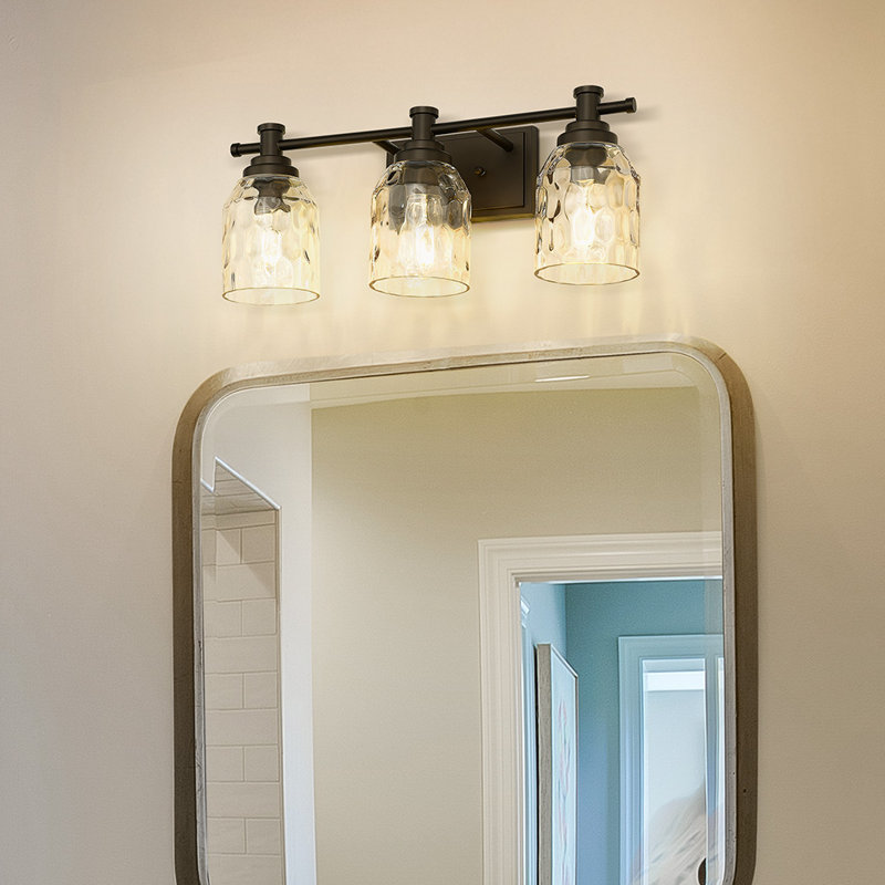 3-Light Farmhouse Vanity Light,  Hammered Glass Shade, Oil Rubbed Bronze, 3 Lights