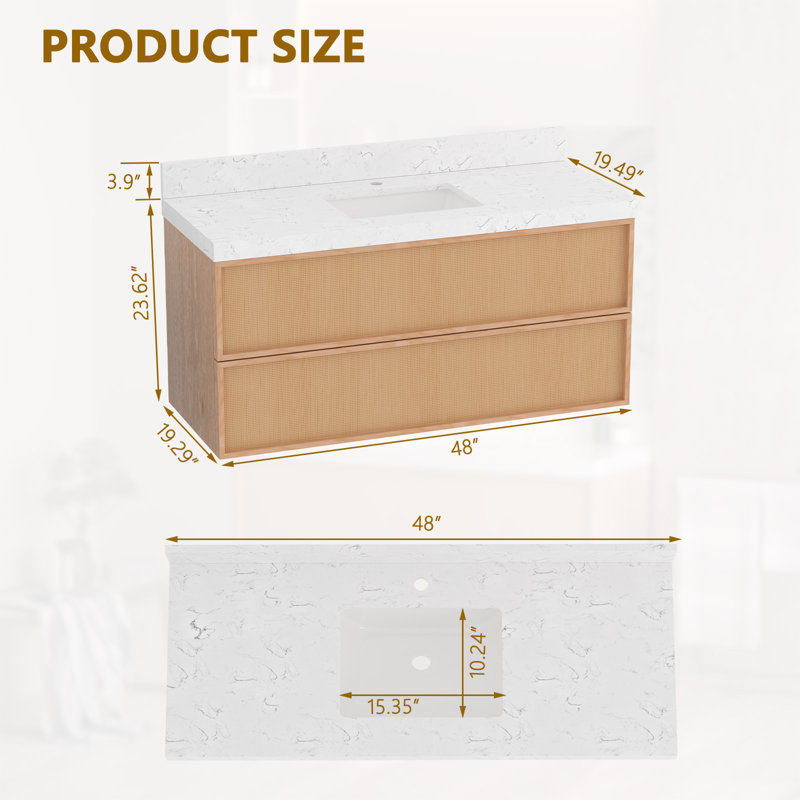 Meuble-lavabo mural flottant avec lavabo simple 48 po Bibbye