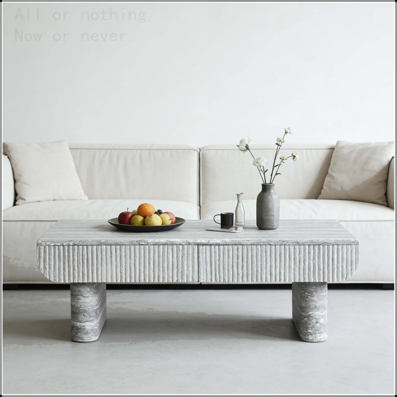 Table basse Mid-Century moderne avec tiroir cannelé, Gris