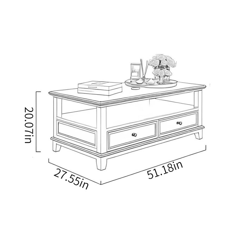 American classic retro coffee table, Dark Brown Wood, 20.07" H x 55.11" L x 27.55" W