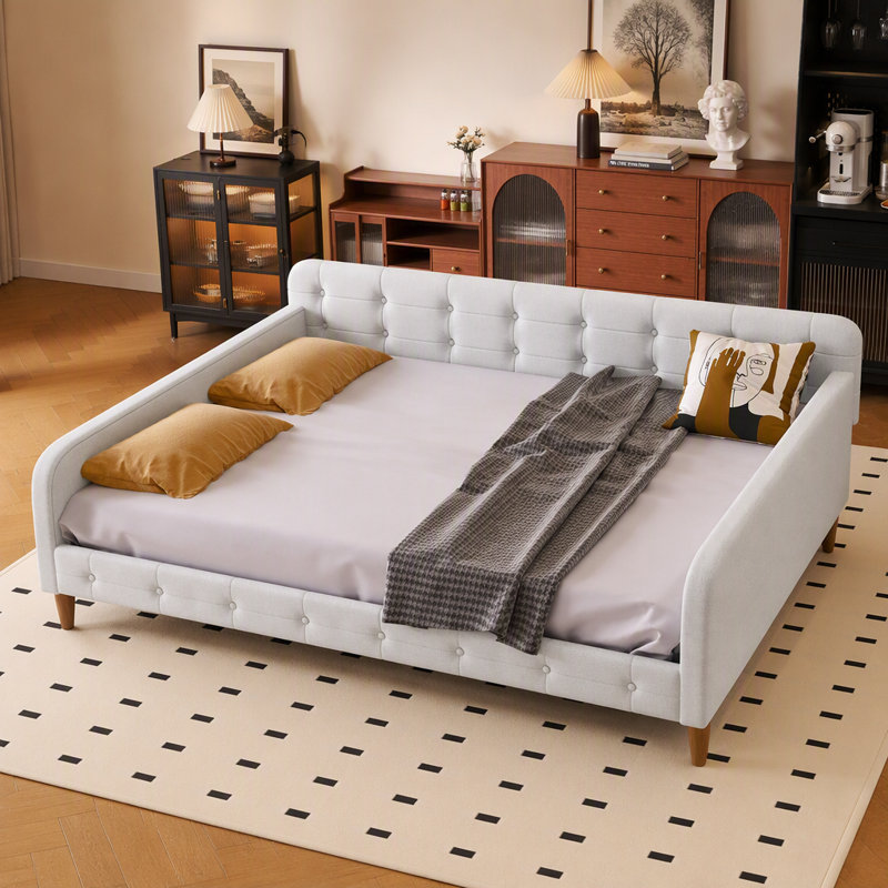 Full Size Upholstered Daybed With 4 Support Legs,Beige(Old SKU:DL001825), Beige