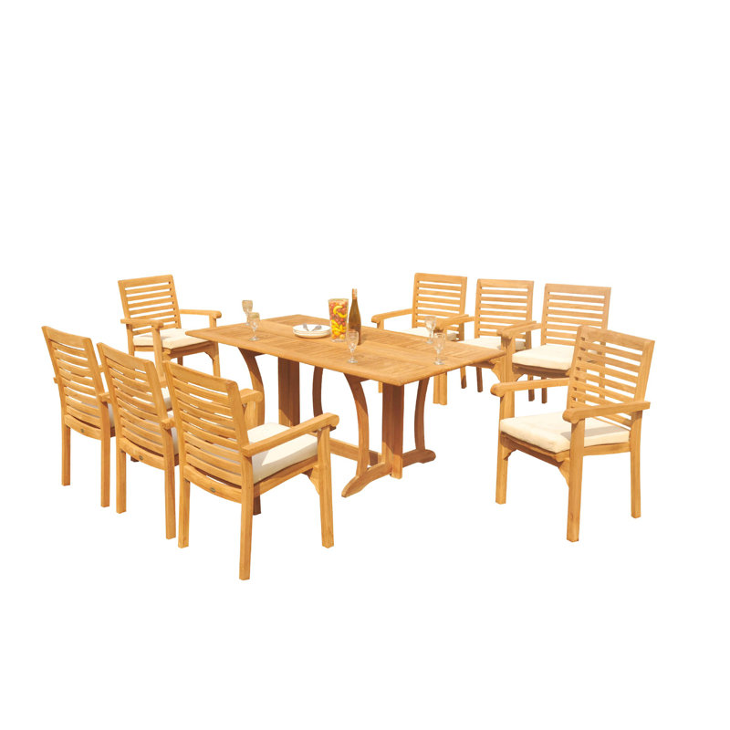 Cimah 8 - Person Teak Wood Patio Dining Set with Rectangular Table