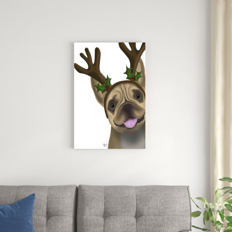 «French Bulldog, Antler 2» par Fab Funky - impression sur toile tendue, H 30 po x l 20 po