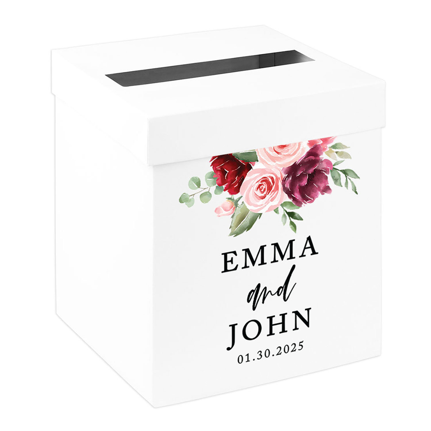 Custom Sturdy White Wedding Day Card Box, Winter Florals | Andaz Press, image size:1500x1500