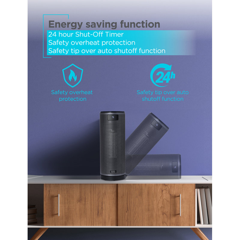 Black Ceramic Electric Tower Heater with Thermostat and Remote