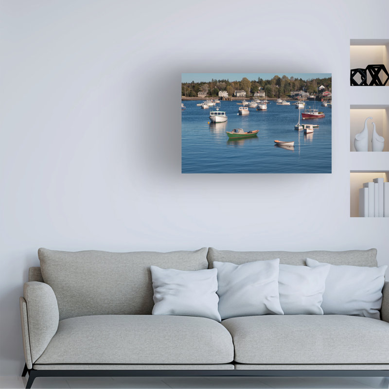 Art mural sur toile tendue, "Jonque bateaux" de Jon Evan pour décor de salon, de chambre à coucher ou de bureau - 12 x 19