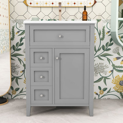 Meuble-lavabo de salle de bain avec lavabo, tiroirs de rangement et tablette réglable