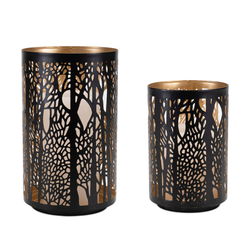 Forest Trees Punched Metal Candle Holder (Set of 2)