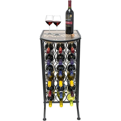 18 Bottle Floor Wine Bottle with Glass Table Rack, 12-inch