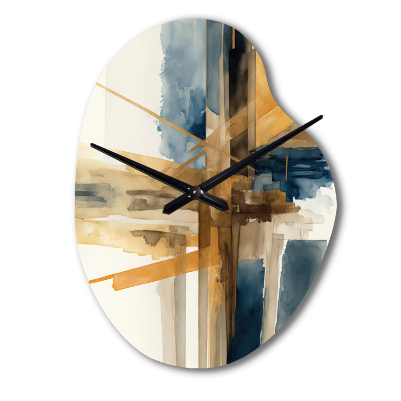 Horloge murale moderne en forme d'aquarelle abstraite moderne I - spirales abstraites, impression d'horloge asymétrique bleue