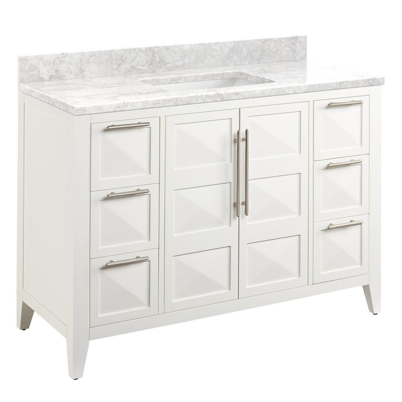 48" Holmesdale Vanity With Rectangular Undermount Sink, Carrara Marble, Bright White, No Faucet Holes
