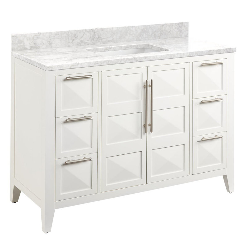 48" Holmesdale Vanity with Rectangular Undermount Sink, Carrara Marble, Bright White, No Faucet Holes