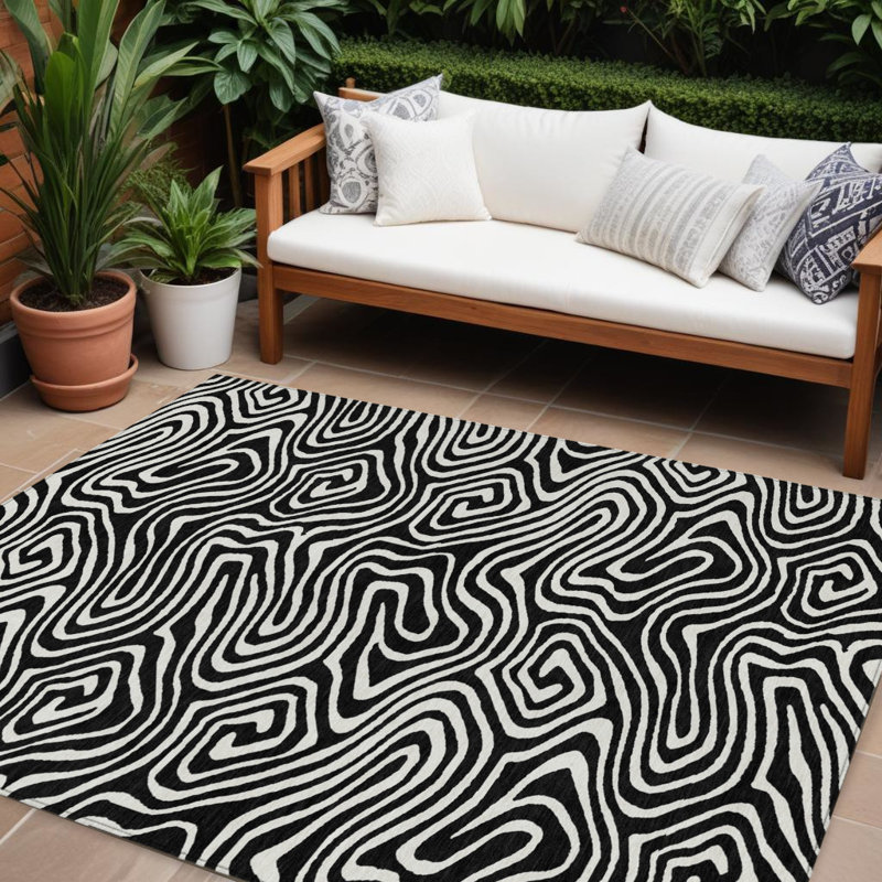 Tapis intérieur lavable abstrait 10 pi x 14 pi noir