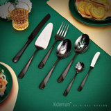7-Piece Hammered 18/10 Stainless Steel Serving Utensil Set With Cake Knife, Server, Fork, Spoons, And Butter Knife - Elegant Hostess Flatware In Black