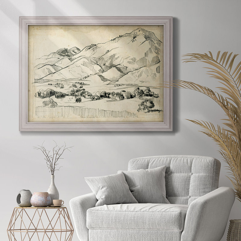 Dessin de montagne I, encadré sur toile, H 29 po x l 41 po x P 2,5 po