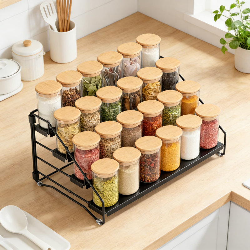 Étagère à épices réglable à 4 niveaux pour armoire et comptoir, tablette extensible pour pots à épices, articles de toilette et cosmétiques, fabrication en métal robuste, assemblage facile