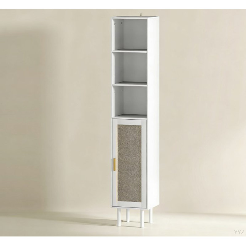 Style Freestanding Bathroom Storage Cabinet,Tall Bathroom Cabinet With Rattan Doors, White