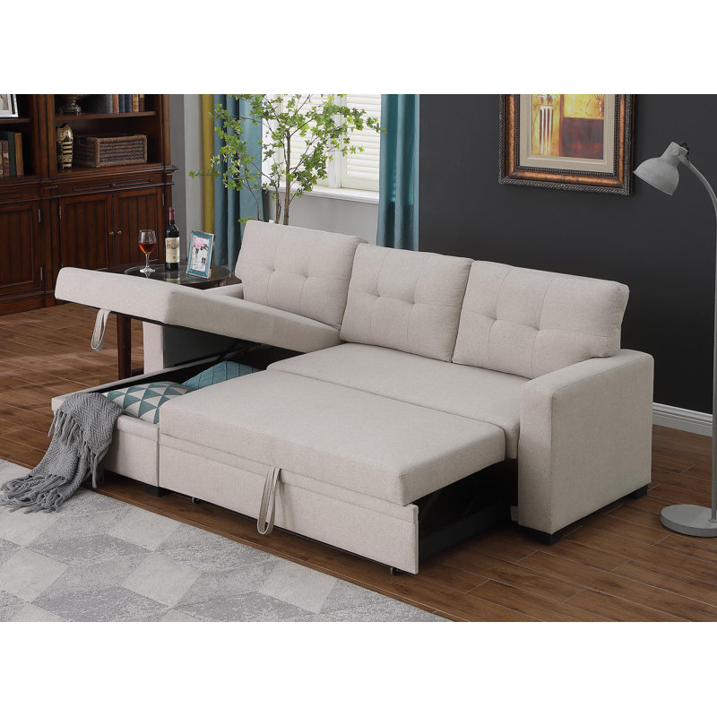 Canapé-lit à accoudoirs carrés 81,9 po, Mélange de coton beige