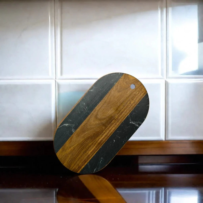 Planche ovale en marbre et bois d'acacia, Noir