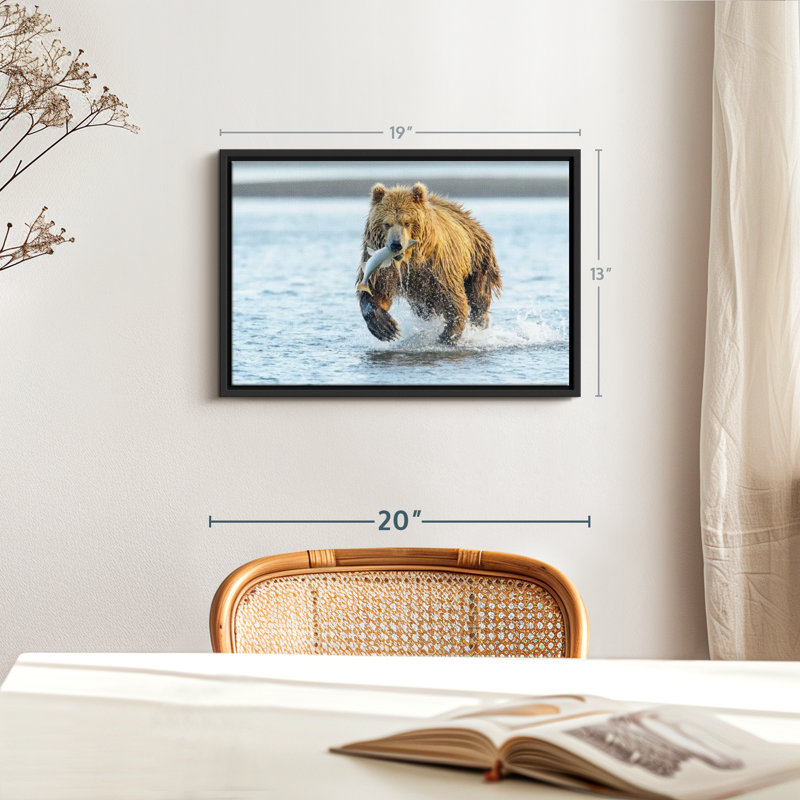 Animal "Art mural grizzly avec saumon", H 13 po x l 19 po