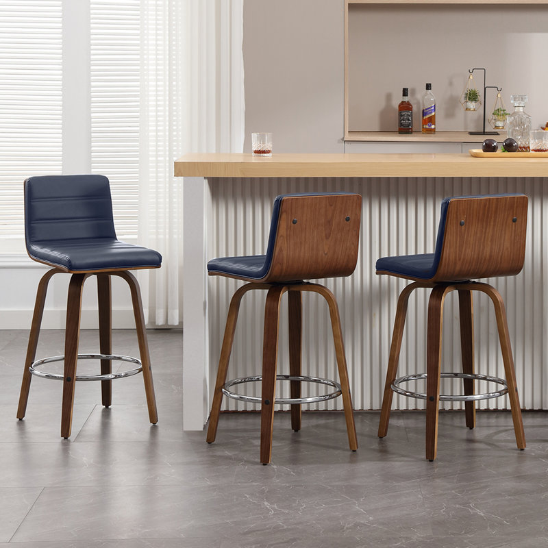 Mariea Swivel Upholstered Counter Stool, Bar Stool (29" Seat Height), Blue