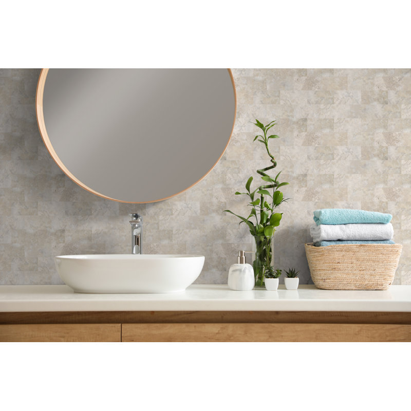 3'' W x 6'' L 3D PVC Composite Peel and Stick Backsplash Tile, Beige Rocks Stone