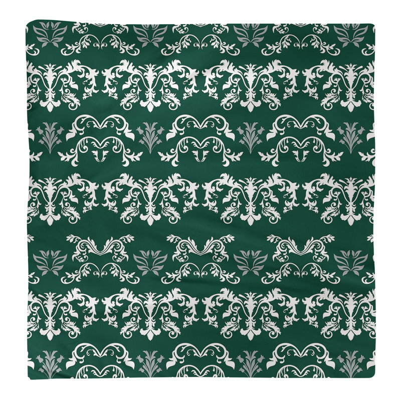 Damask Square Napkin, White/Hunter Green/Gray, Polyester