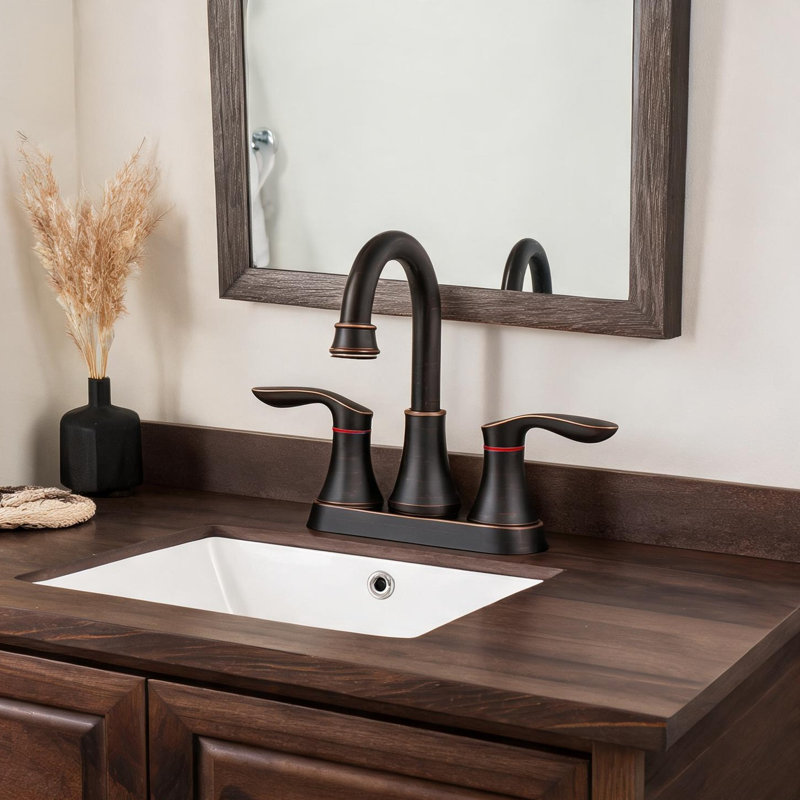 Meuble-lavabo de salle de bain avec métal bronze huilé, bec pivotant et bonde escamotable, conception à deux poignées
