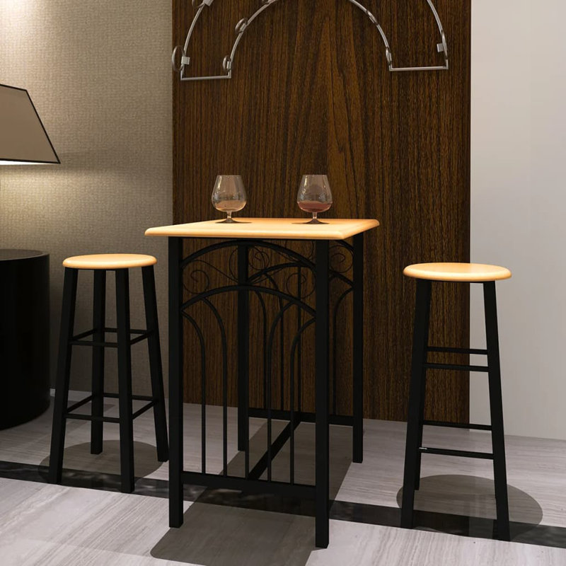  Table de bar et tabouret compact en bois et acier noir et beige