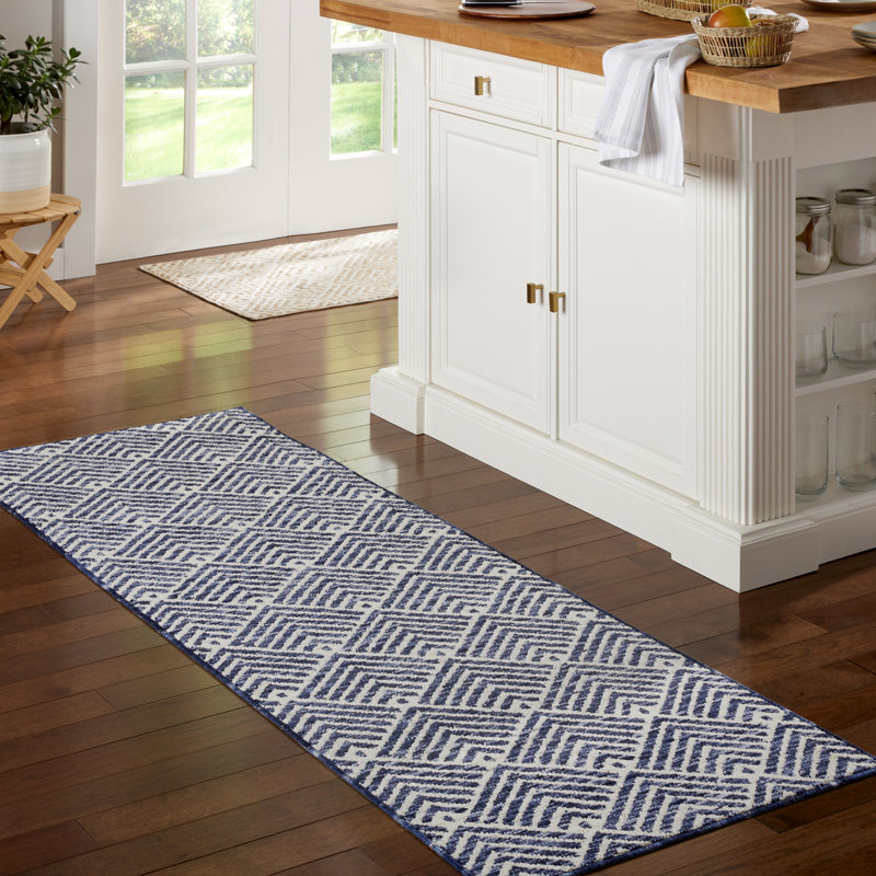 Navy Blue Tufted Synthetic 24" x 72" Runner Rug