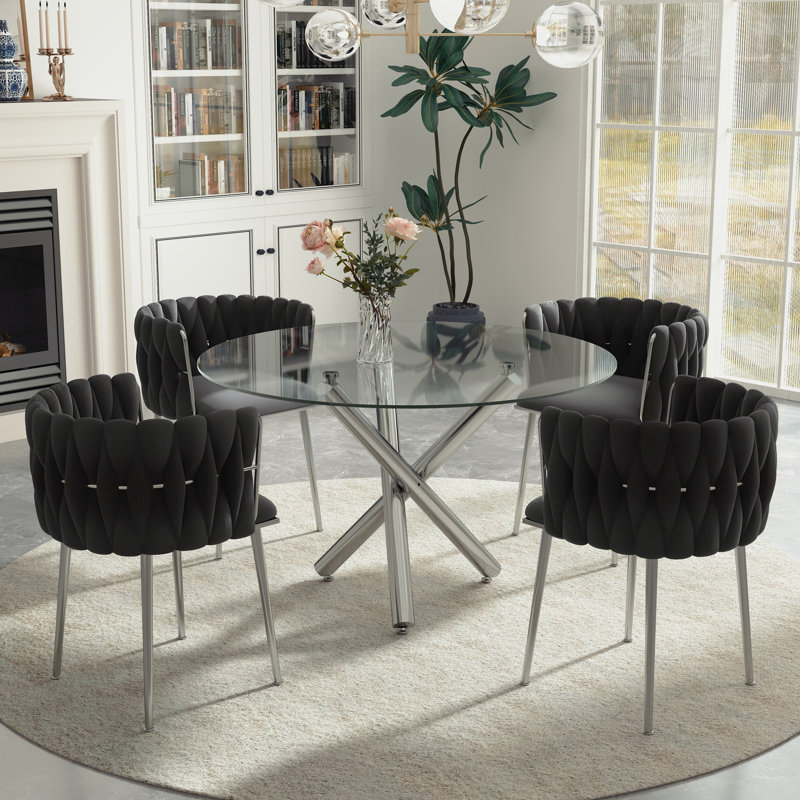Ensemble de salle à manger Raykwan, H 29,5 po x L 47,24 po x l 47,24 po, Noir, Argent