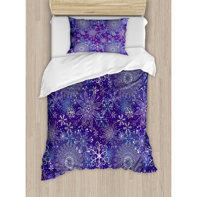 Christmas Inspired Pattern with Artistic Ornate Curly Snowflakes Style Duvet Cover Set -  Ambesonne, nev_35329_twin