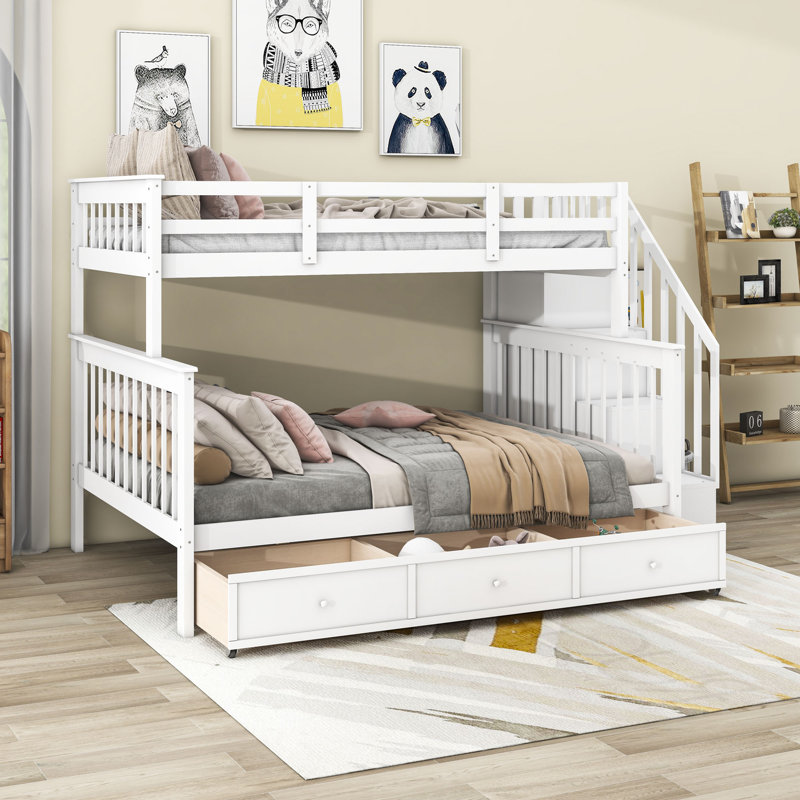 Frankie-James Kids Twin Over Full Bunk Bed with Drawers, White