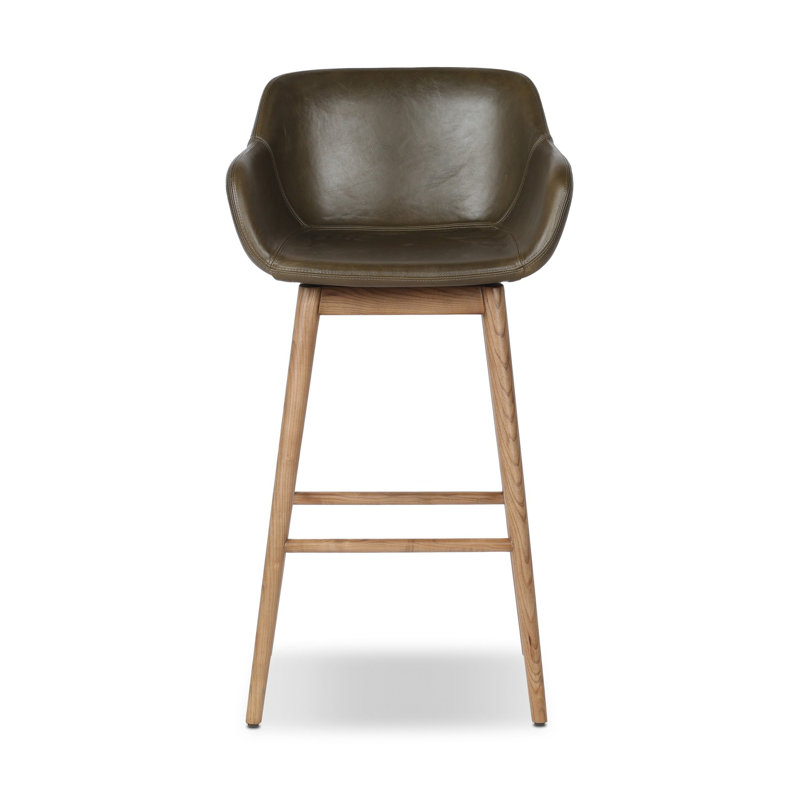 Tabouret pivotant en cuir Bahari, Tabouret de bar (siège d'une hauteur de 30,5 po), Mousse Dulane / cuir véritable