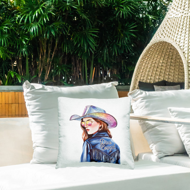 Coussin d'extérieur imprimé disco en bleu par Amanda Greenwood