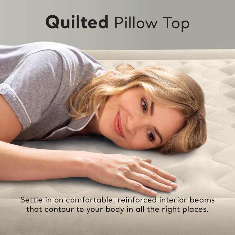 Twin Off-White Raised Air Mattress with Built-In Pump