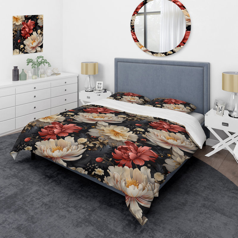 Pivoine blanche et rose - ensemble de housse de couette floral - microfibre de polyester