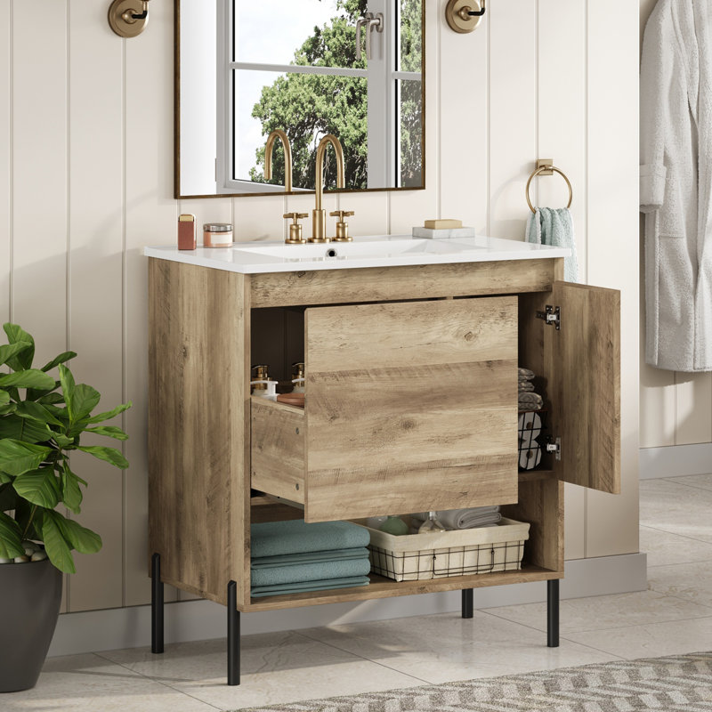 Meuble-lavabo moderne en bois 30 po avec meuble-lavabo en céramique