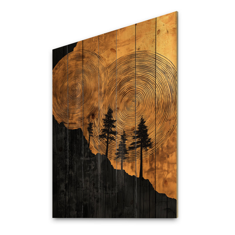 Mysteries Of A Dark Onyx Wood Slice III - Forest Wood Print - On Natural Pine Wood, 20" H x 10" W x 0.78" D