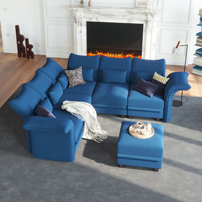 Ahren Velvet Reclining L-Shaped Sectional Reversible