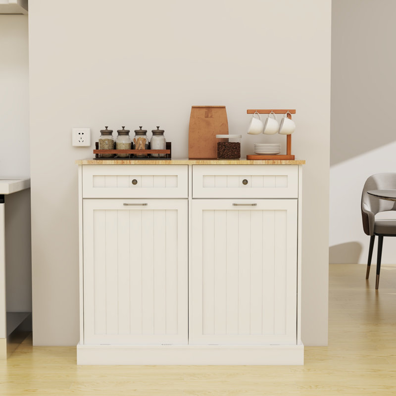 Stylish Dual-drawer White Mdf Trash Cabinet For Versatile Home Use