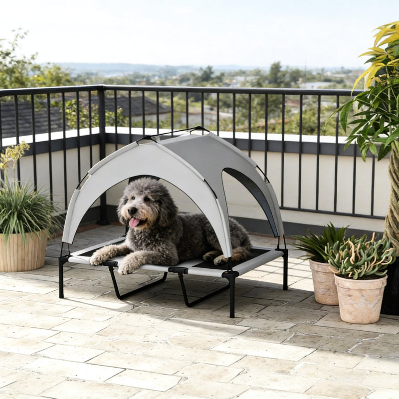 Lit pour chien surélevé avec auvent de protection - L 41,7 po x l 29,9 po, idéal pour les grands chiens de moins de 66 lb, gris, maille respirante rafraîchissante, tissu durable et sac de transport portable