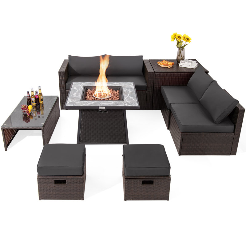 Ensemble de conversation d'extérieur pour 6 personnes avec coussins Saabir, Brun, Gris