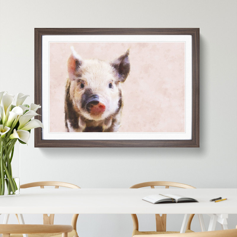 Pig - Framed Print, 27cm H x 36cm W x 2cm D, Walnut Framed