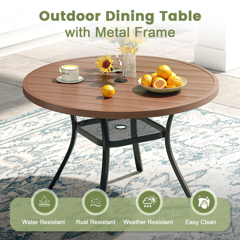 6-Person Outdoor Round Patio Dining Set With Stackable Chairs, Brown/Walnut/Black