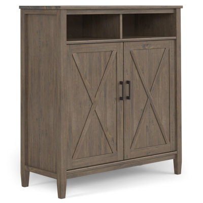 Armoire de rangement moyenne en bois massif à 2 tablettes avec 2 casiers ouverts Ela